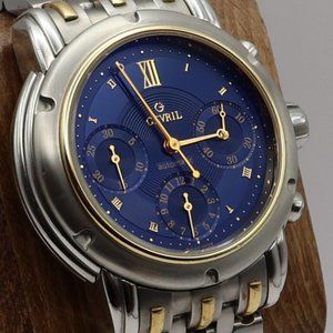 GEVRIL -1st Gen.- 25 jewels- 18k Gold and SS Blue Dial Model #2403 Automatic